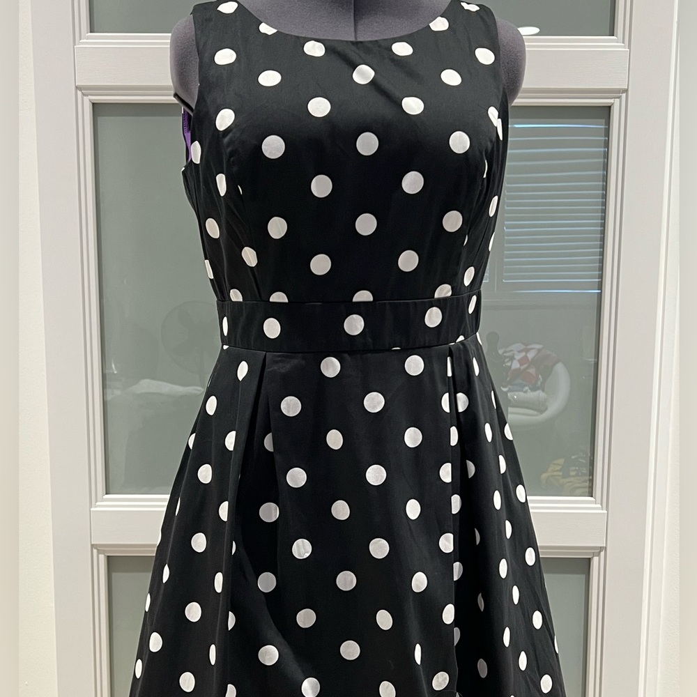 Polka Dot Fit & Flare Pleated Dress Size 12